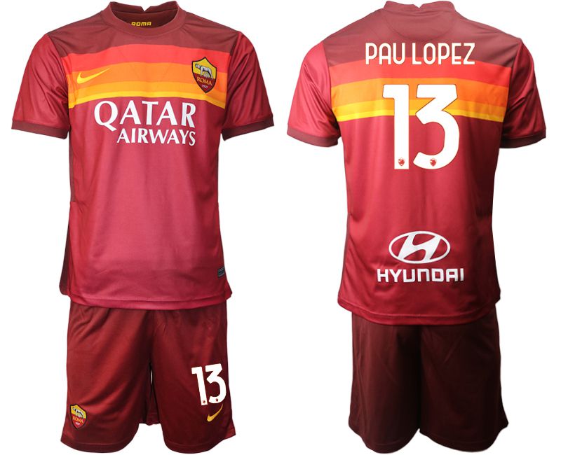 Men 2020-2021 club AS Roma home #13 red Soccer Jerseys